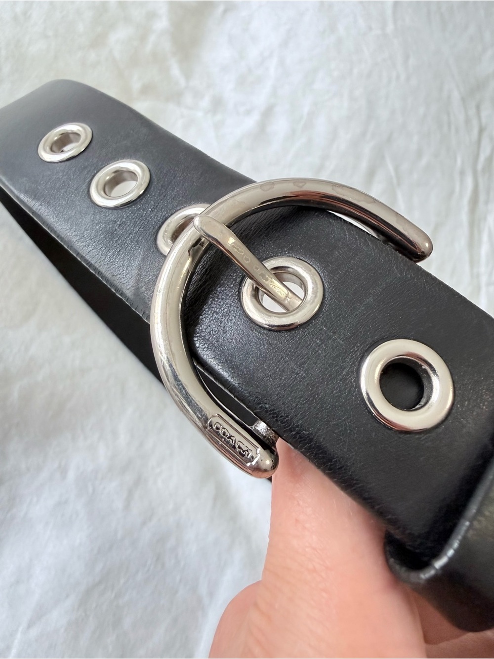 COACH | Women’s Small | Black Leather Grommet Belt 3980 | Silver Tone Hardware